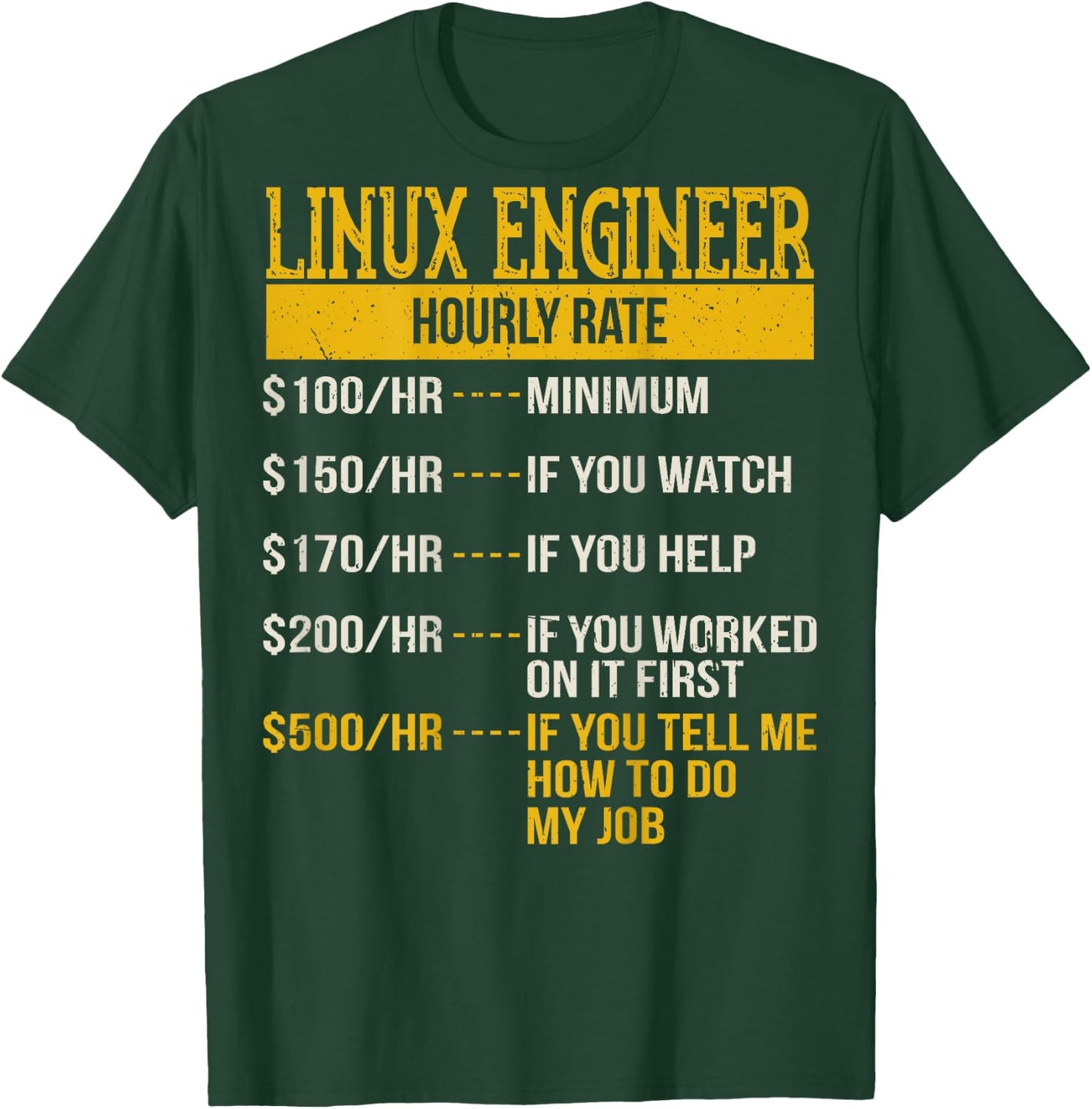 Hourly Rate Shirt for Linux Engineers, Unix Geek Gift T-Shirt - T-Shirt | Forest
