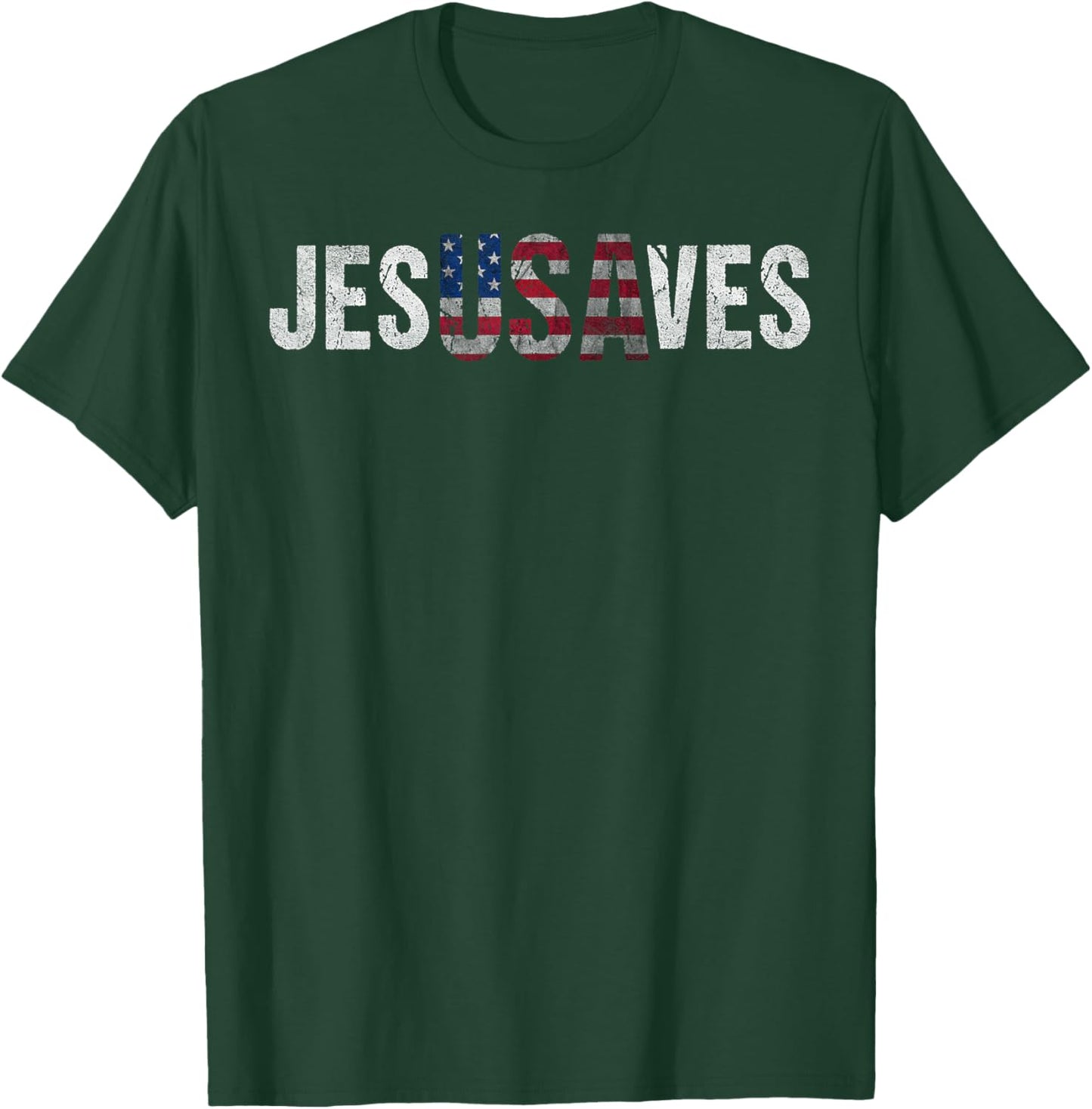 Jesus Saves JesUSAves USA American Flag Patriotic Christian T-Shirt - T-Shirt | Forest