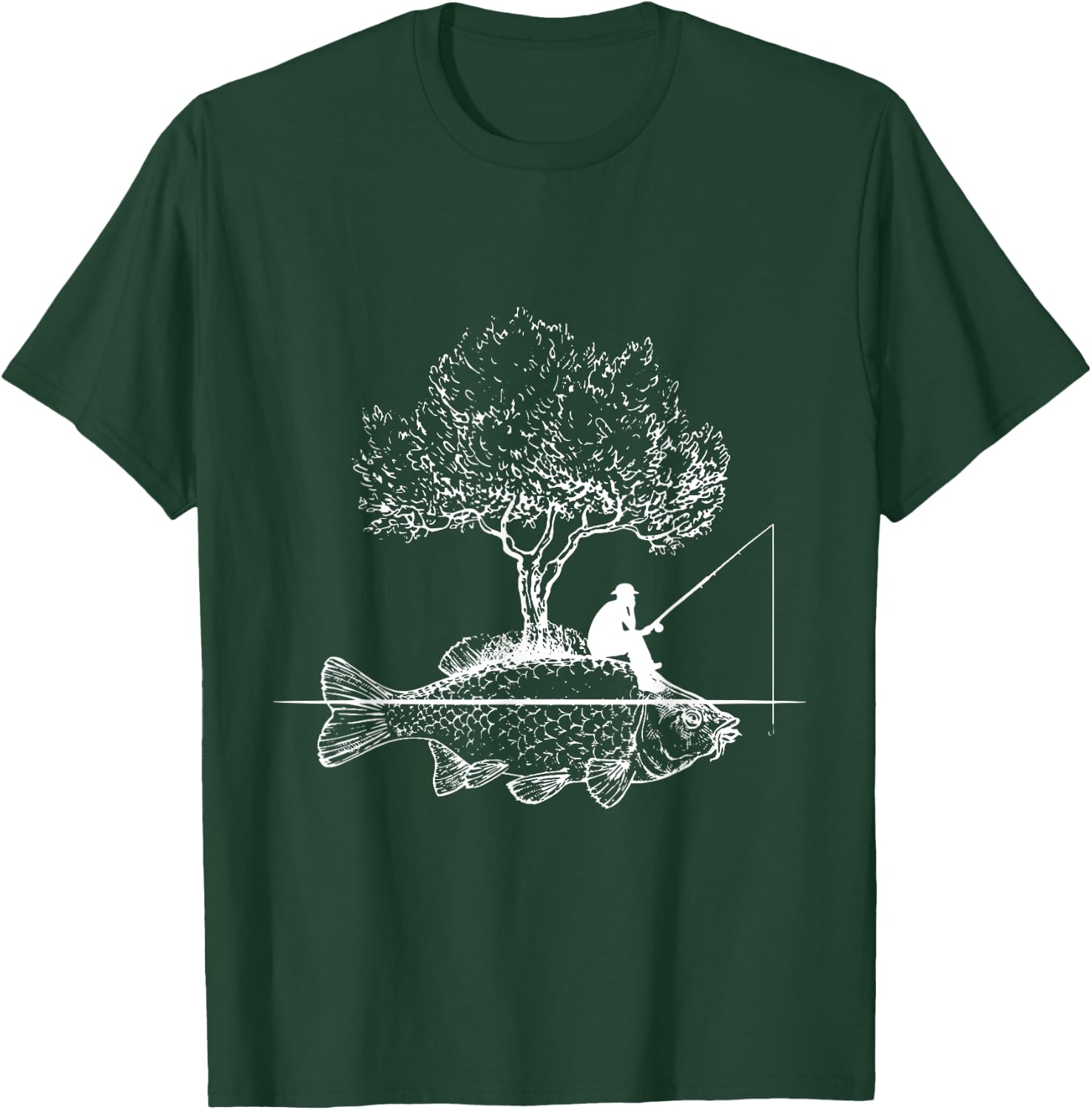 Fishing Fish Island Surreal Carp Angler T-Shirt - T-Shirt | Forest