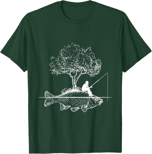 Fishing Fish Island Surreal Carp Angler T-Shirt - T-Shirt | Forest