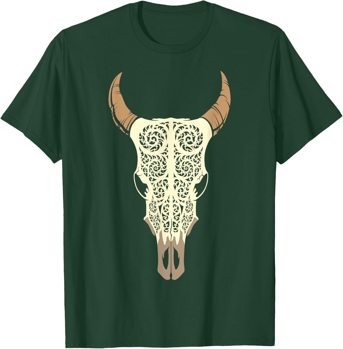Steer Head Skull Shirt Cow Bull Horn Western Tribal Boho T-Shirt - T-Shirt | Forest