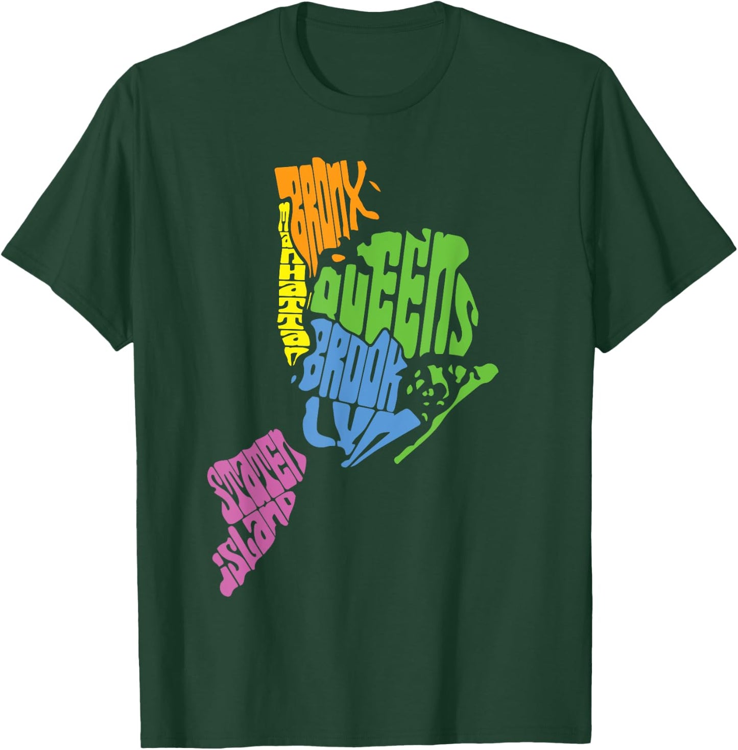 New York City Five Boroughs Map Retro T-Shirt - T-Shirt | Forest