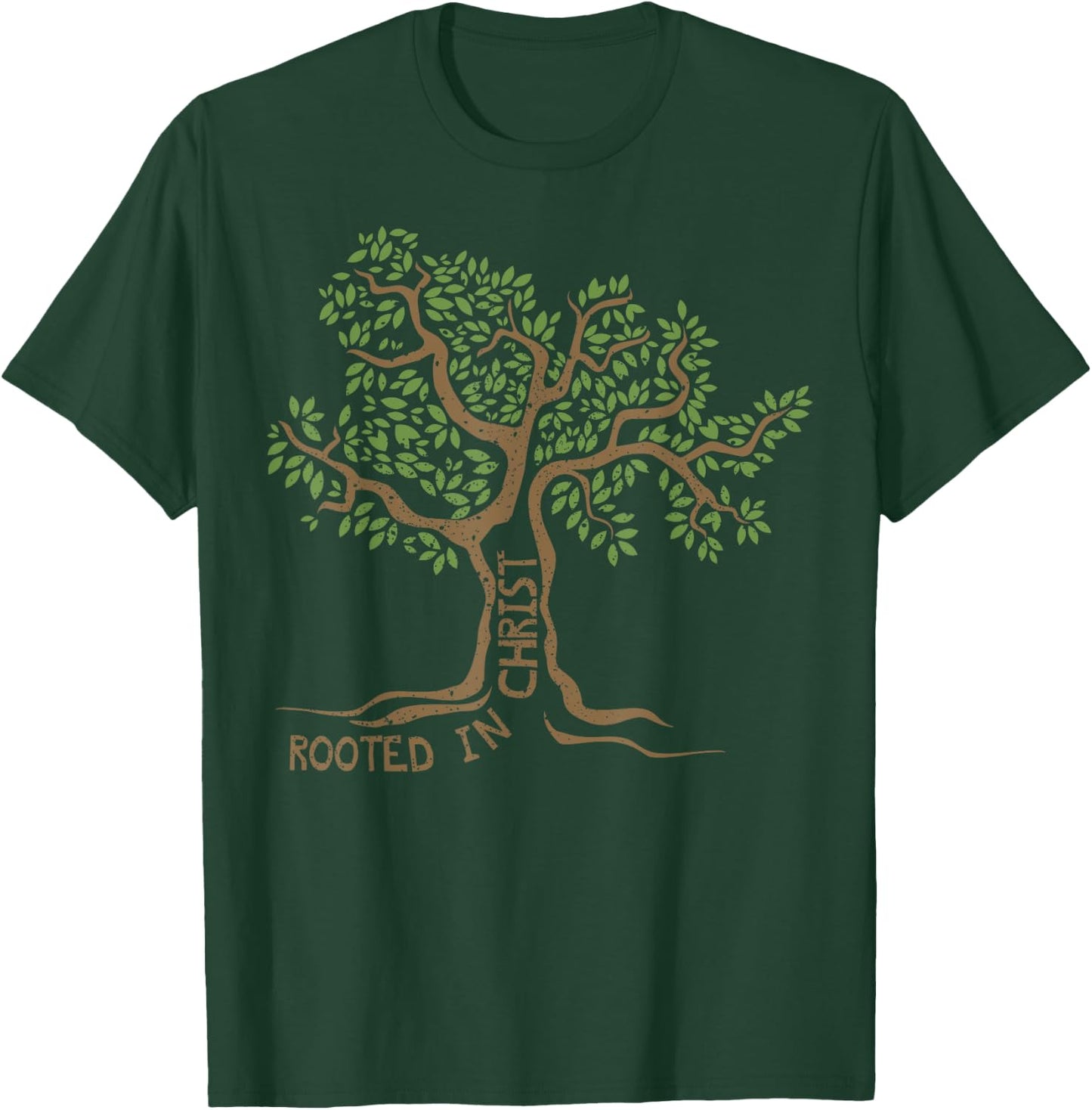 Rooted in Christ Jesus Tree Christian Faith Gift T-Shirt - T-Shirt | Forest