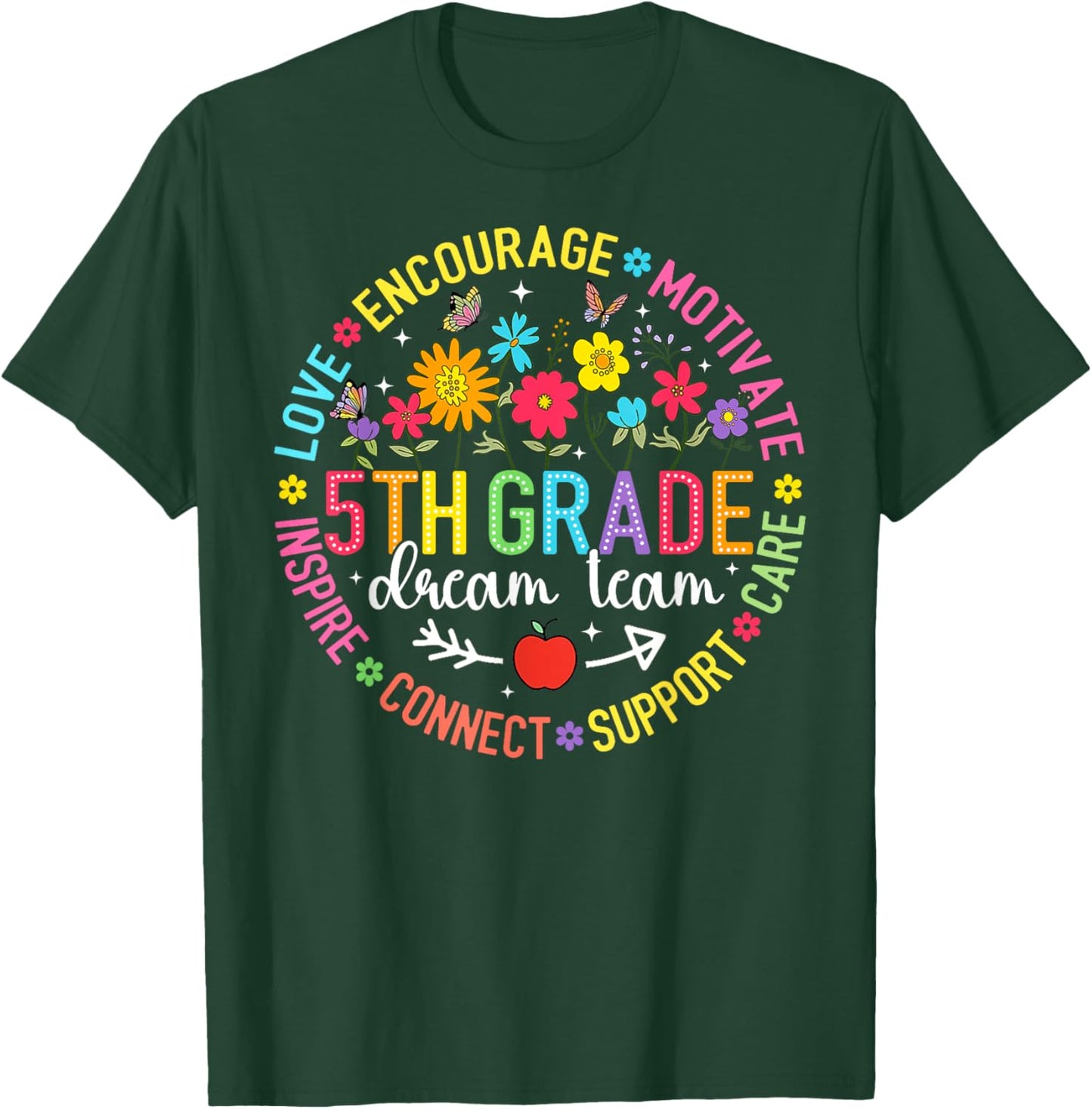 Fifth Grade Dream Team 5th Grade Floral Back to School Girls T-Shirt - T-Shirt | Forest