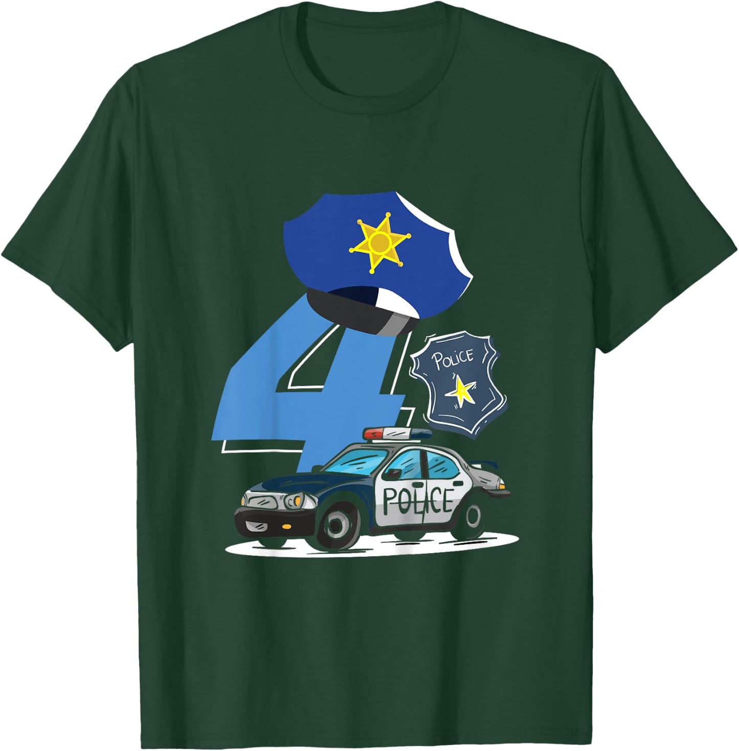 Kids 4th Birthday Police Car Policeman Costume T-Shirt - T-Shirt | Forest
