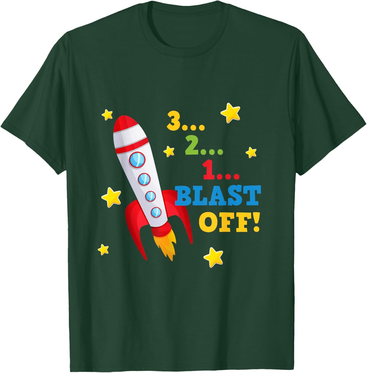 3 2 1 Blast Off Into Space Short Sleeved T-Shirt - T-Shirt | Forest