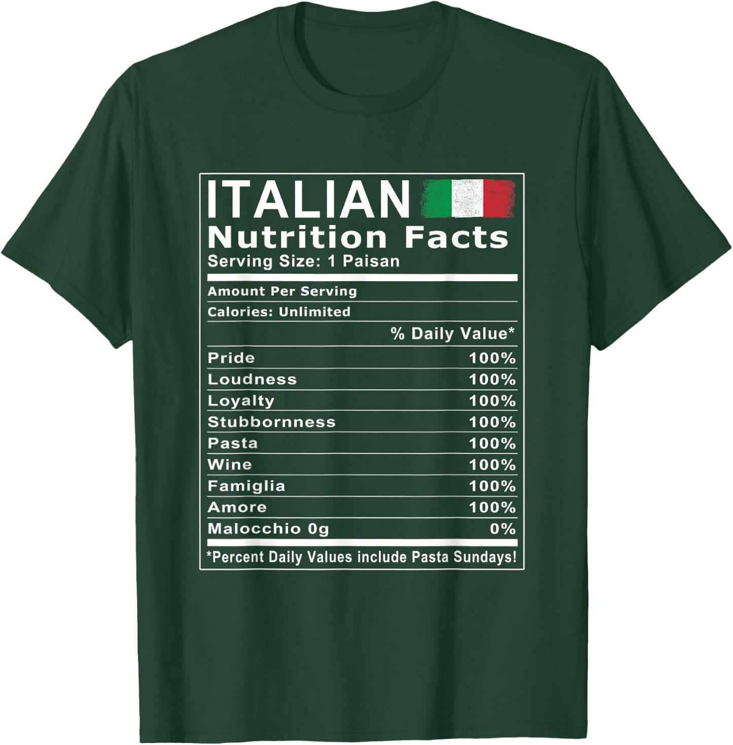 Italian Nutrition Facts T Shirt T-Shirt - T-Shirt | Forest