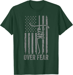 USA Flag Patriotic American Gift USA Faith Over Fear Prayer T-Shirt - T-Shirt | Forest
