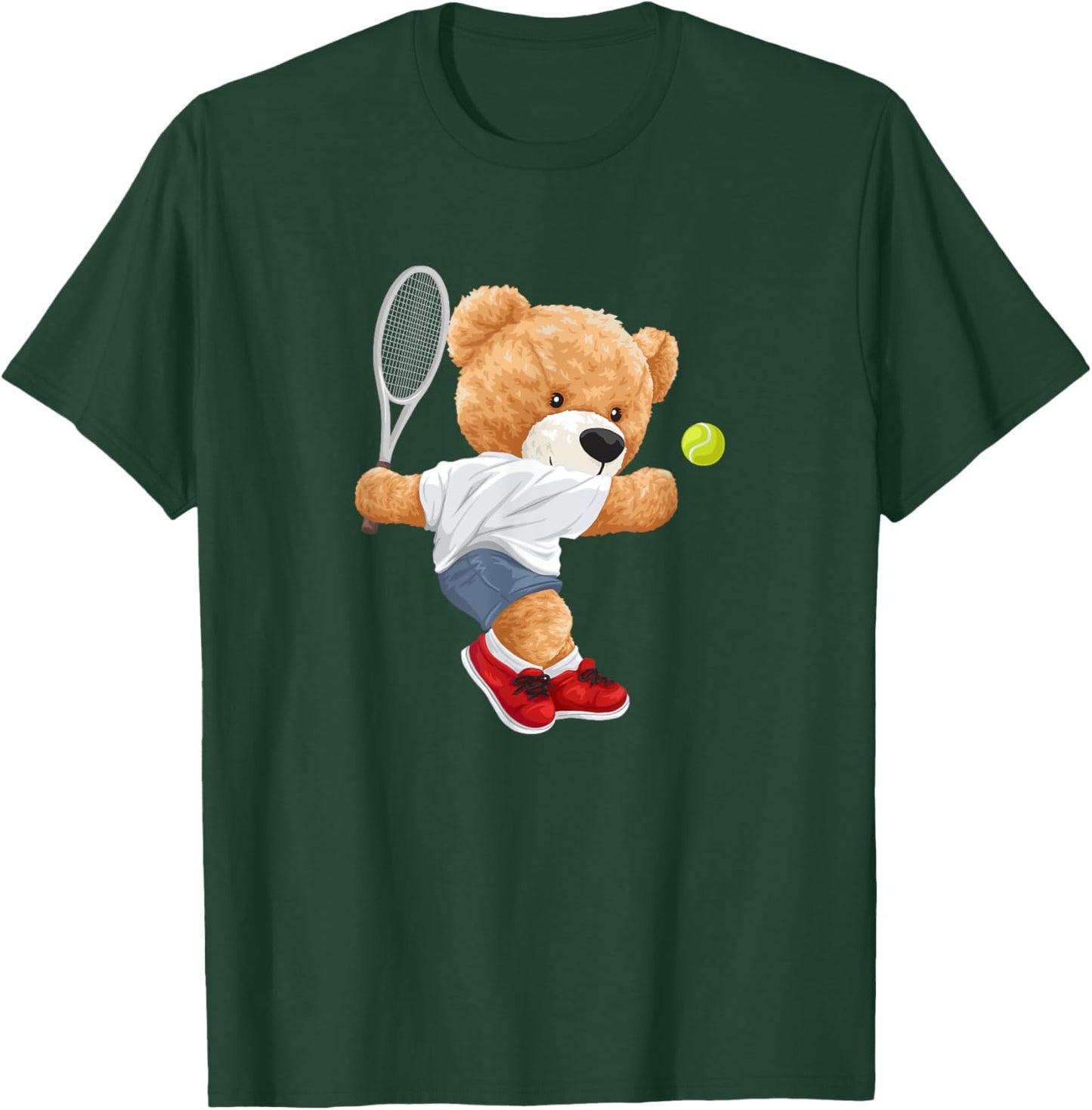 Cool Teddy Bear Playing Tennis Illustration Graphic Designs T-Shirt - T-Shirt | Forest