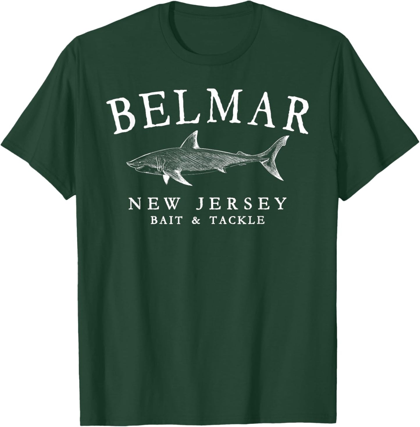 Belmar New Jersey Shark Retro White Art Fishing T-Shirt - T-Shirt | Forest