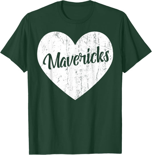 Mavericks School Sports Fan Team Spirit Mascot Heart Gift T-Shirt - T-Shirt | Forest