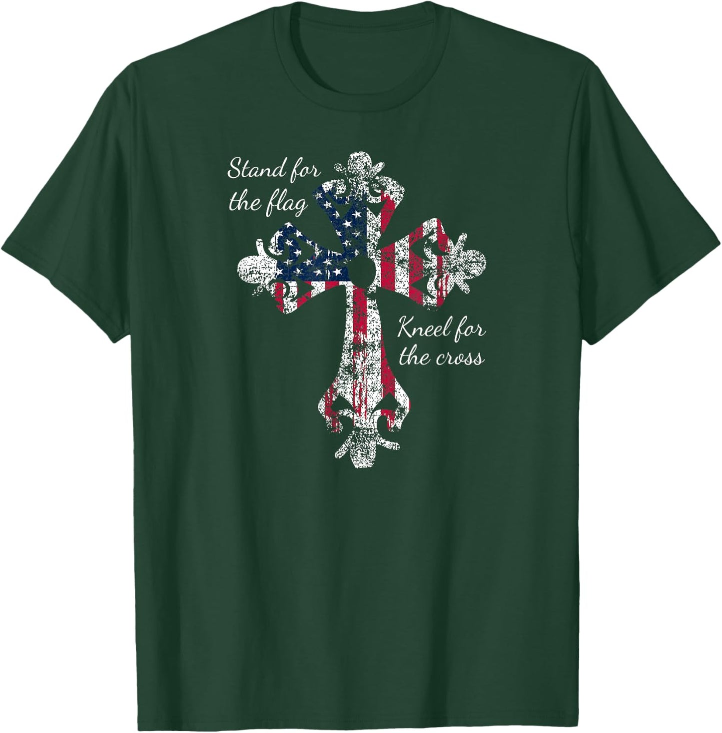 Stand for the Flag Kneel for the Cross Proud Patriotic USA Kids Men T-Shirt - T-Shirt | Forest