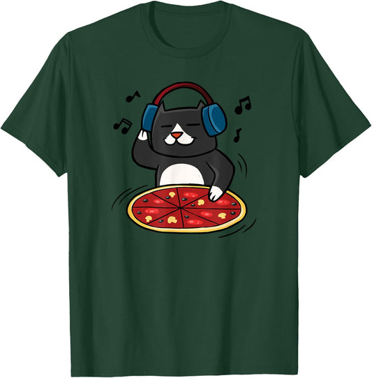 Cute Cat , Funny Pizza Kitty, DJ Cat by Zany Brainy T-Shirt - T-Shirt | Forest