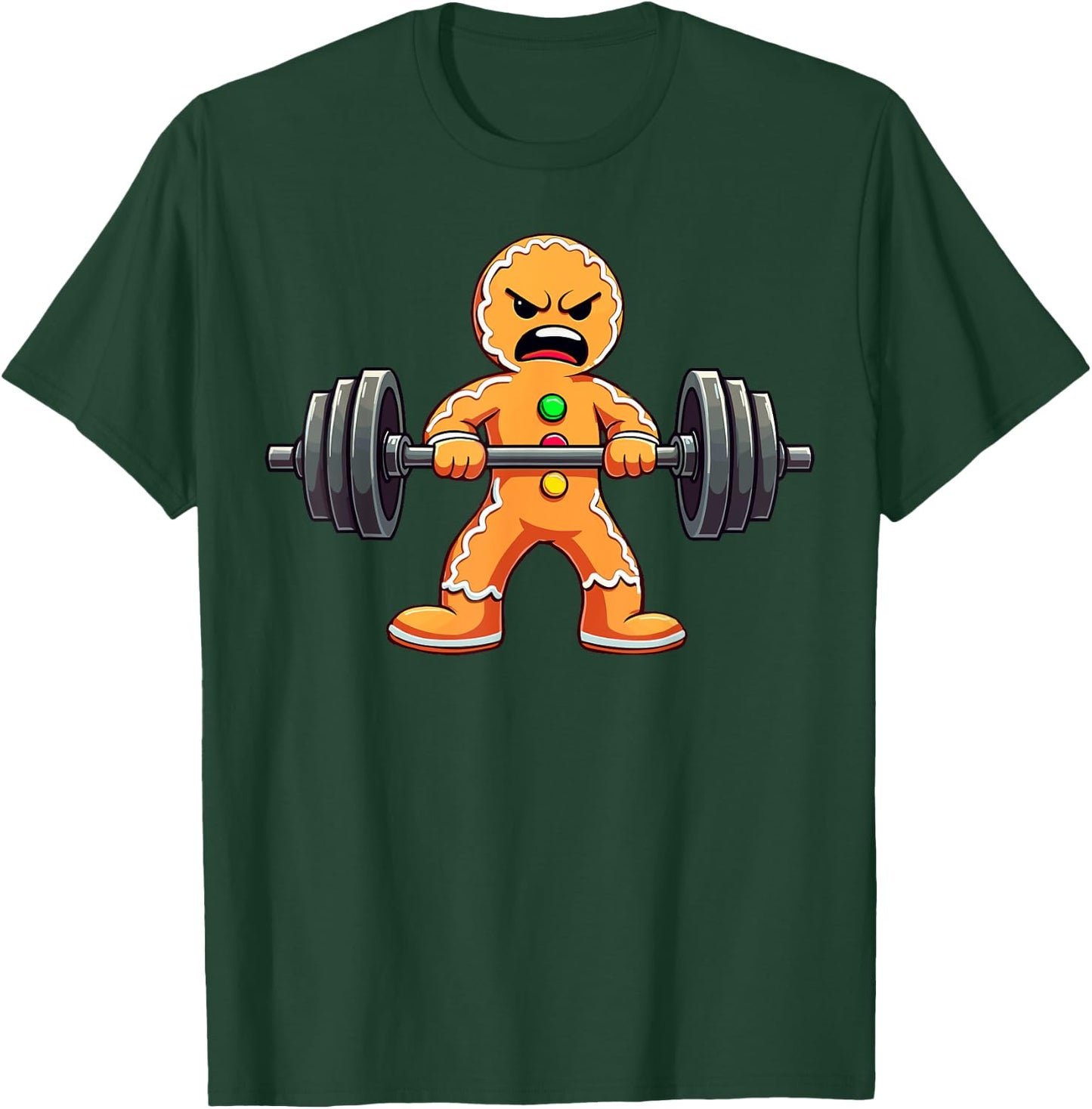 Gingerbread Weightlifter Christmas Powerlifting Xmas Gym T-Shirt - T-Shirt | Forest