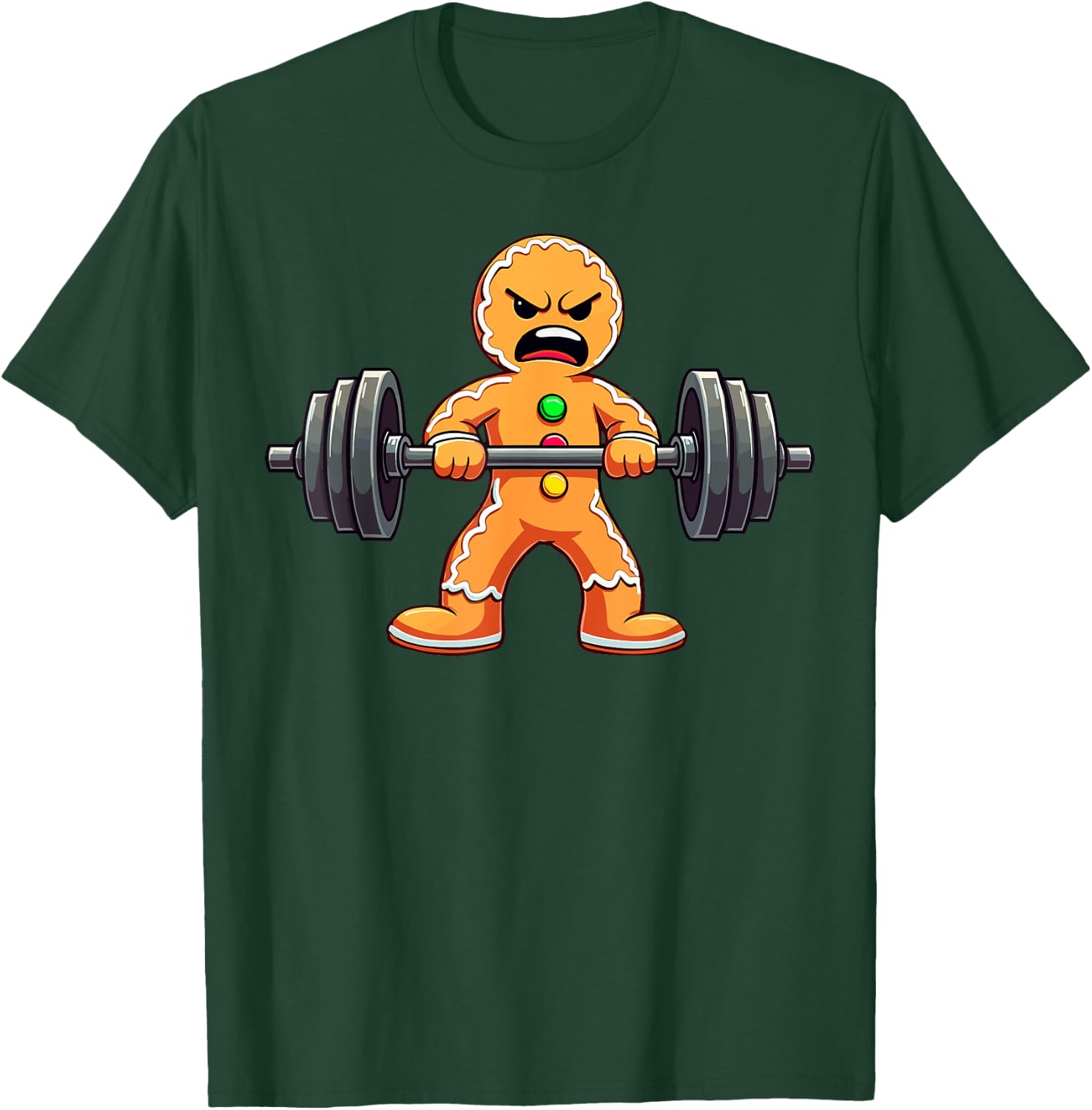 Gingerbread Weightlifter Christmas Powerlifting Xmas Gym T-Shirt - T-Shirt | Forest