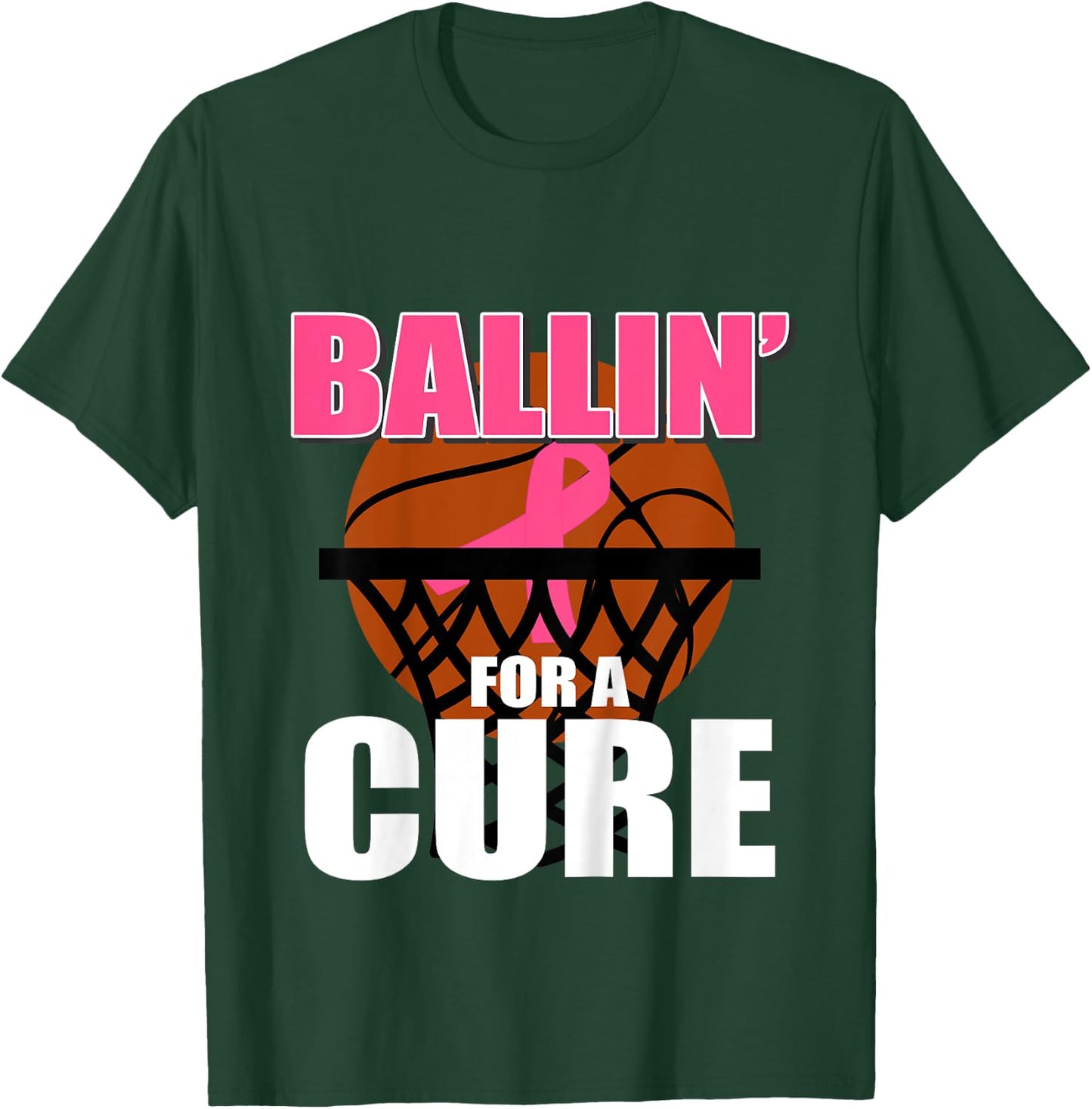 Kids Basketball Breast Cancer Pink Ribbon for Boys Girls Children T-Shirt - T-Shirt | Forest