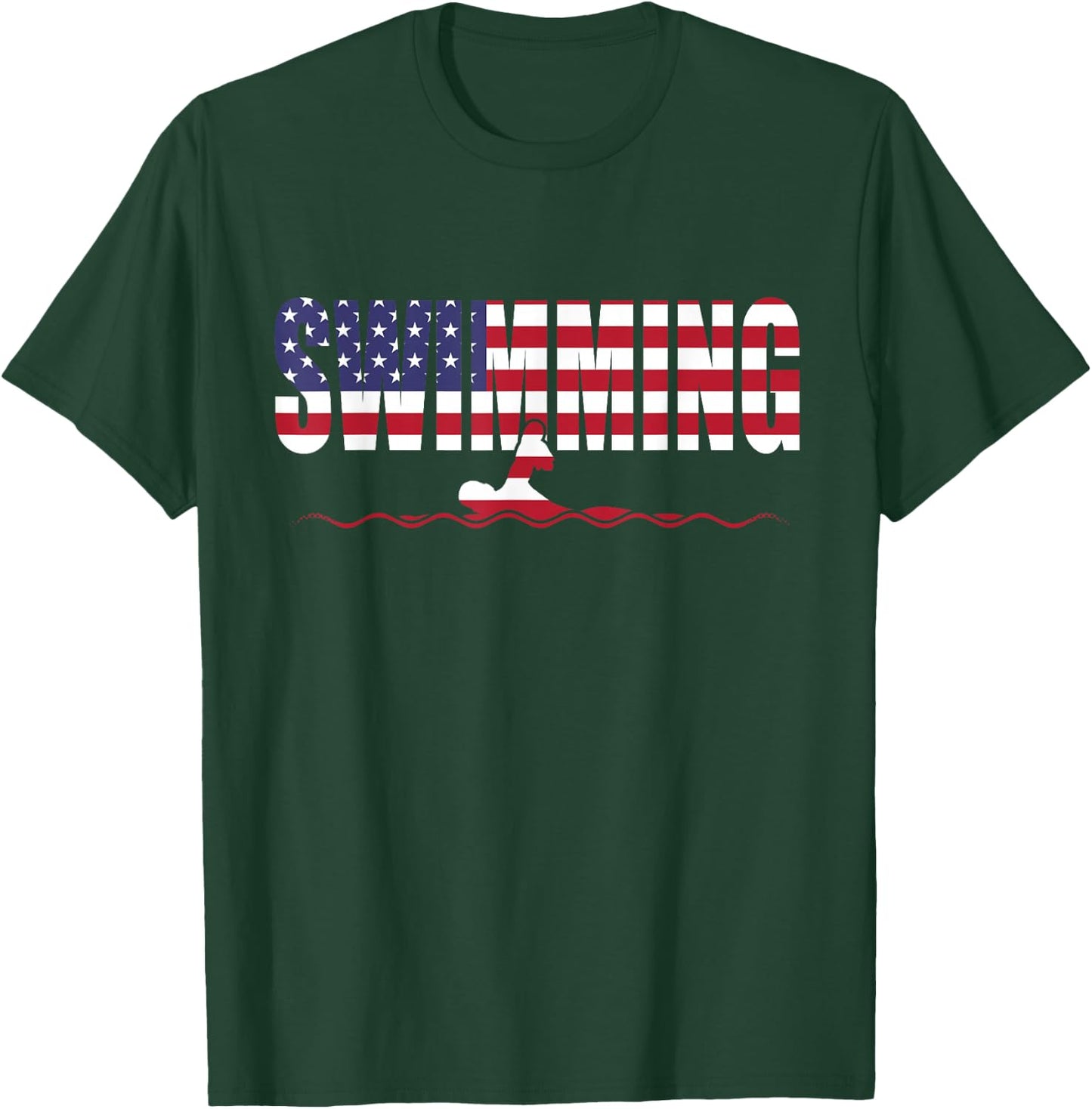 Swimming American Flag USA Flag Sport Team Fan T-Shirt - T-Shirt | Forest