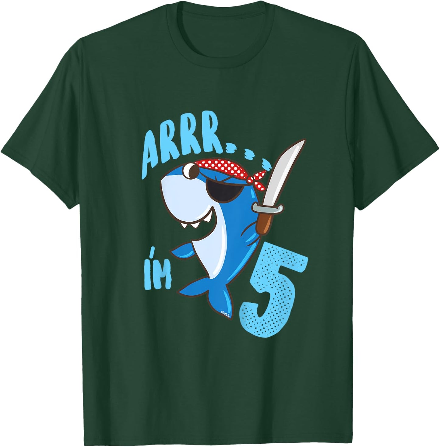 Kids 5th Birthday Gift Boys Shark Pirate 5 Years T-Shirt - T-Shirt | Forest