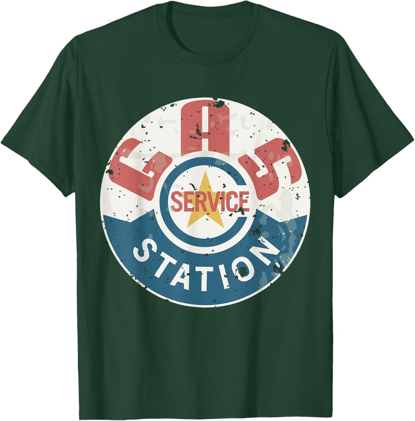 Vintage Gas Station (distressed shirts women & men) T-Shirt - T-Shirt | Forest
