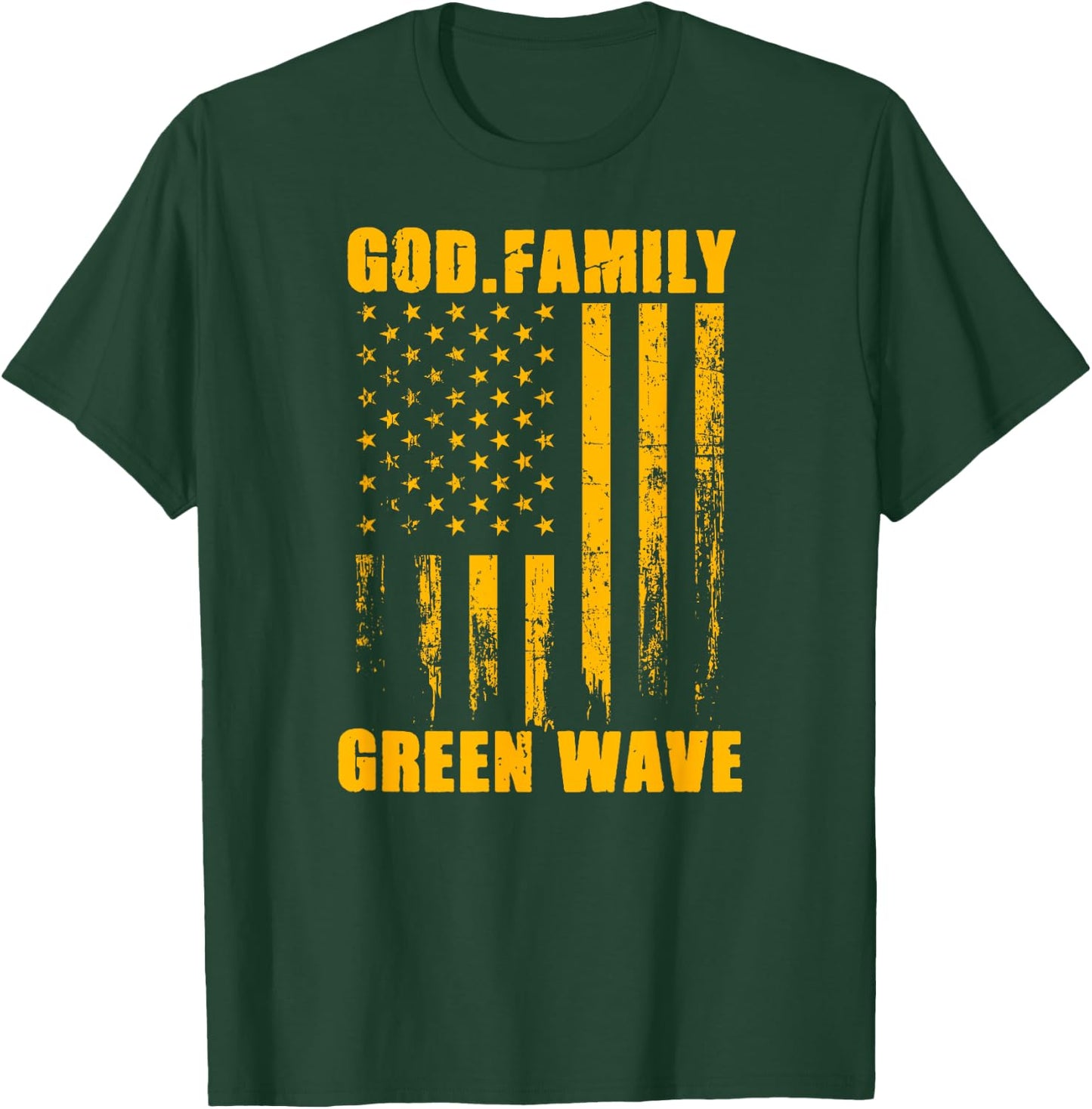 Gallatin Green Wave God. Family. Vintage USA Flag T-Shirt - T-Shirt | Forest
