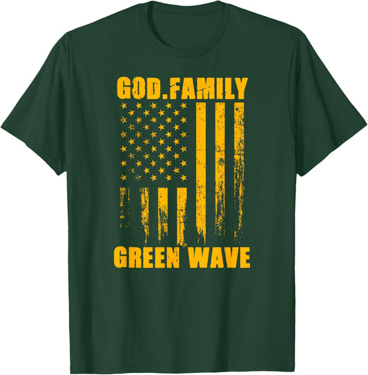 Gallatin Green Wave God. Family. Vintage USA Flag T-Shirt - T-Shirt | Forest