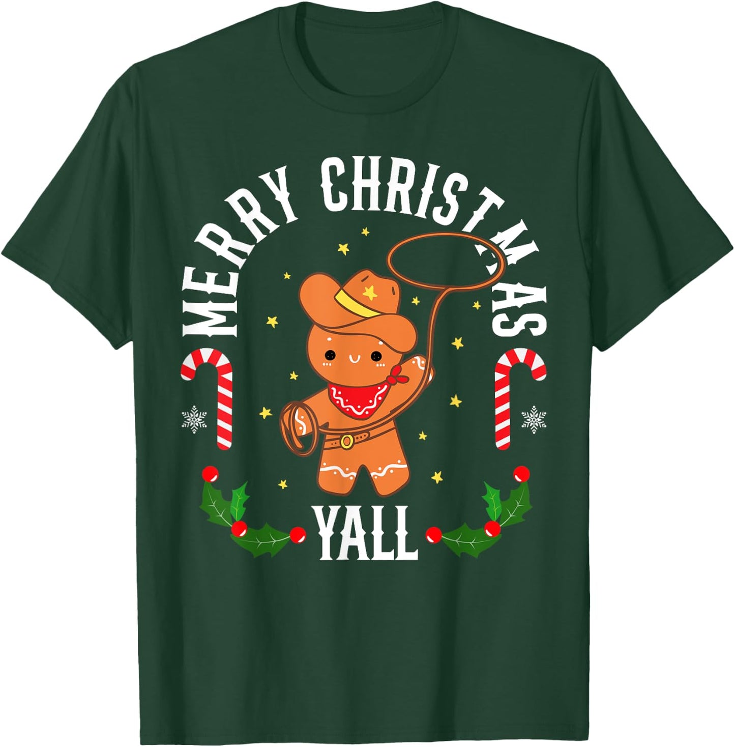 Merry Christmas Yall Gingerbread Cowboy Man Howdy Retro Xmas T-Shirt - T-Shirt | Forest