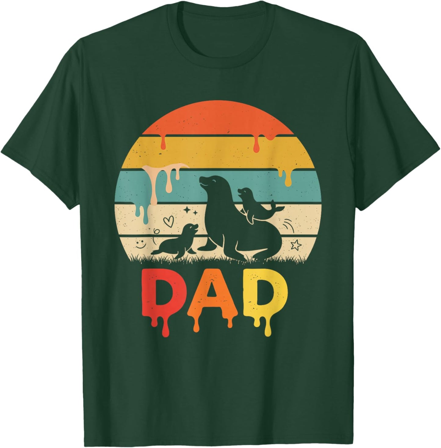 Drip Sunset Sea Lion Dad Grandpa Father's Day T-Shirt - T-Shirt | Forest