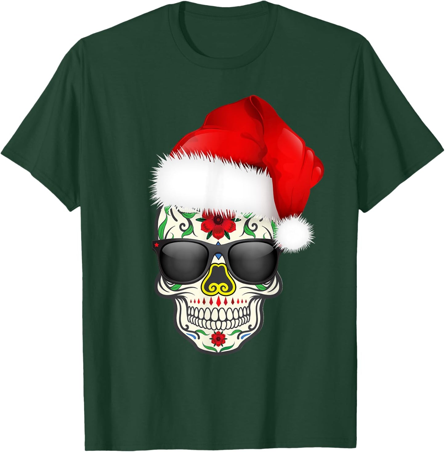 Christmas Hat Santa Day Of The Dead Sugar Skull Party Shirt T-Shirt - T-Shirt | Forest