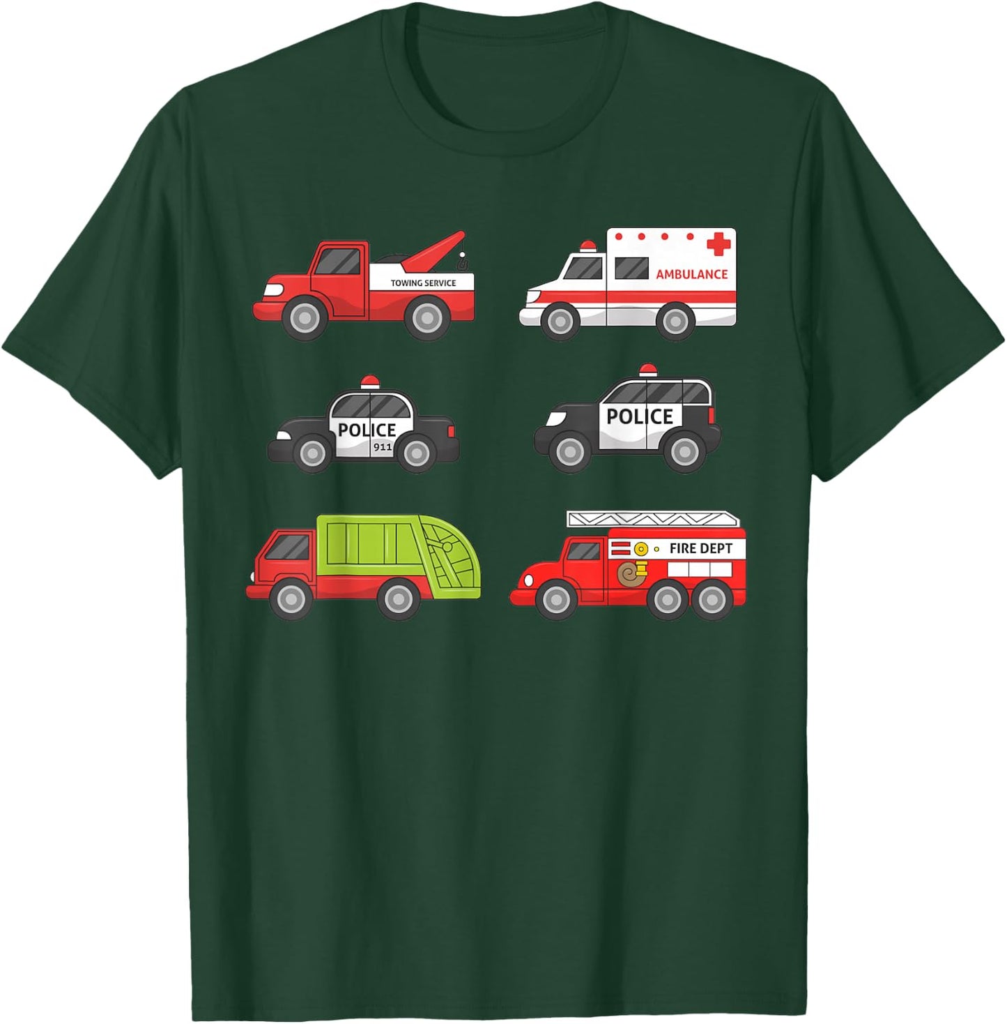 Emergency Vehicles Fire Truck Police Car Ambulance Shirt T-Shirt - T-Shirt | Forest