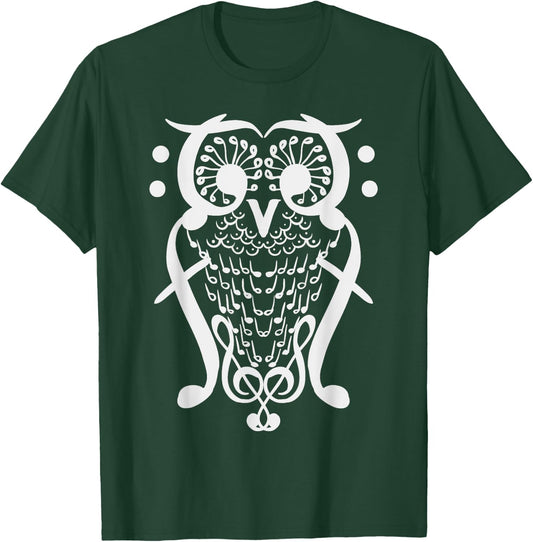 Music Note Owl Shirt Musicians Teacher Birthday Gift Bird T-Shirt - T-Shirt | Forest