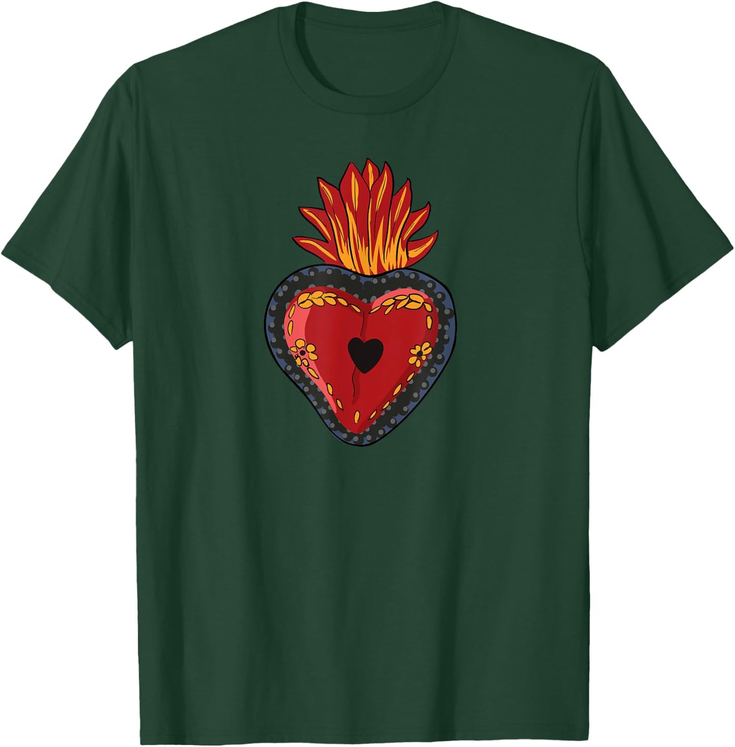Flaming Sacred Heart Mexican Folk Art Devotion Symbol T-Shirt - T-Shirt | Forest