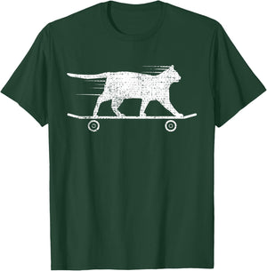 Skateboard Cat Kitten Gift Owner Lover T-Shirt - T-Shirt | Forest