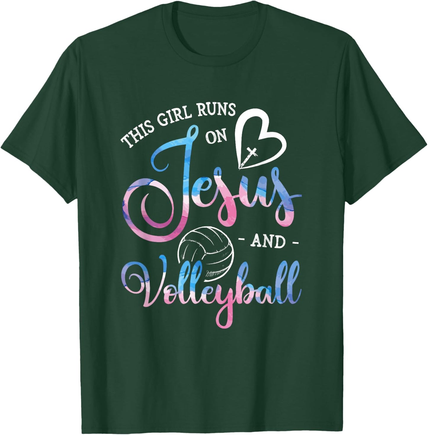 This Girl Runs On Jesus And Volleyball Player Christian Gift T-Shirt - T-Shirt | Forest