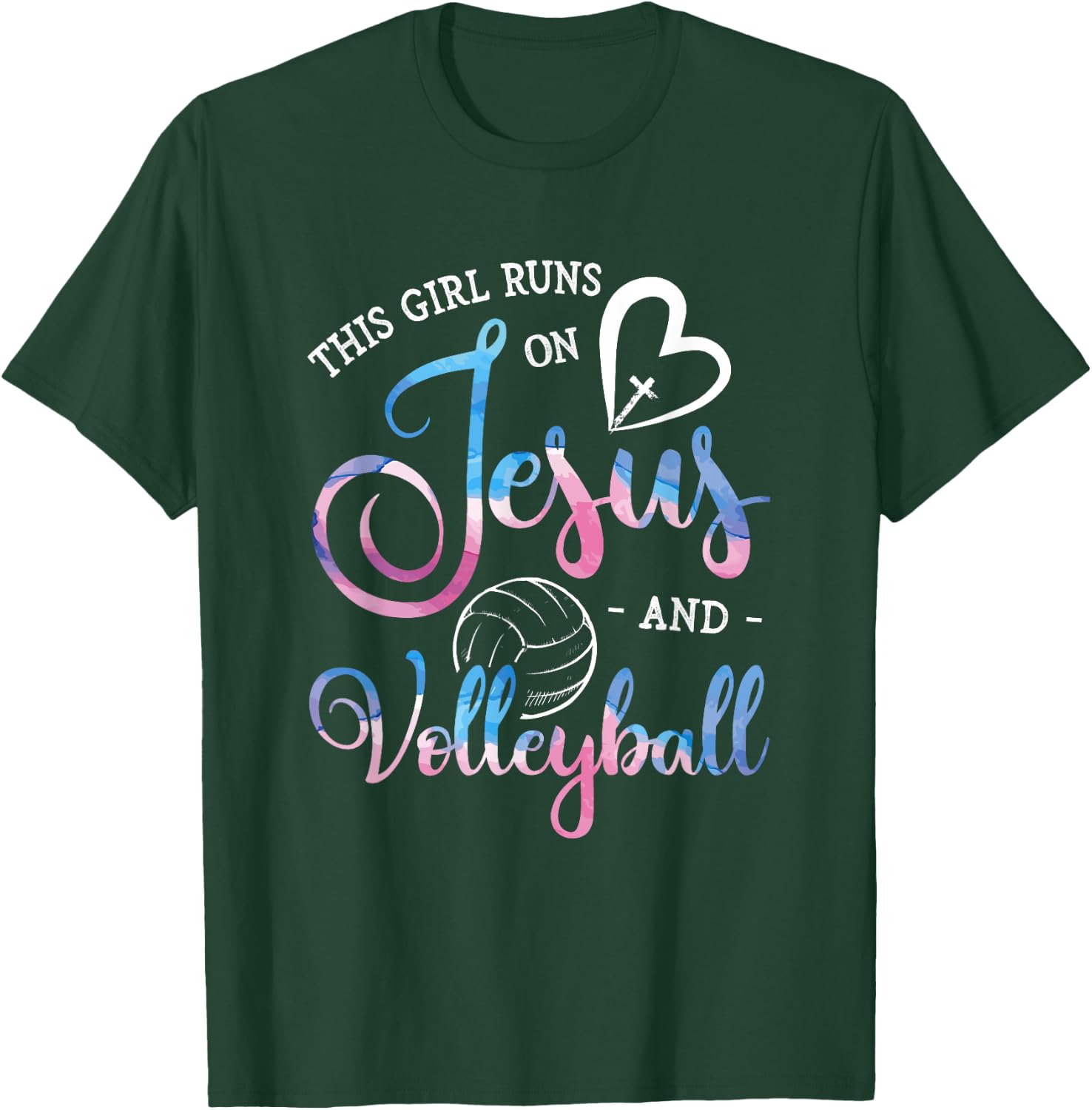 This Girl Runs On Jesus And Volleyball Player Christian Gift T-Shirt - T-Shirt | Forest