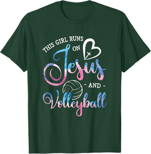 This Girl Runs On Jesus And Volleyball Player Christian Gift T-Shirt - T-Shirt | Forest