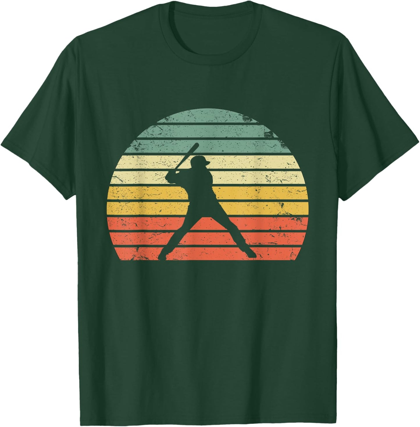 Vintage Baseball Shirt Batter Swinging Retro Sunset T-Shirt - T-Shirt | Forest