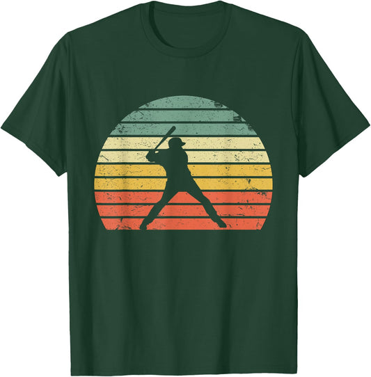 Vintage Baseball Shirt Batter Swinging Retro Sunset T-Shirt - T-Shirt | Forest
