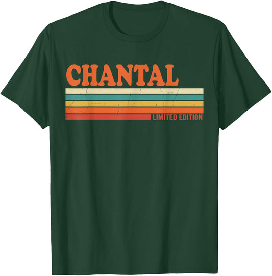 Chantal Retro Personalized First Name Vintage Stripes T-Shirt - T-Shirt | Forest