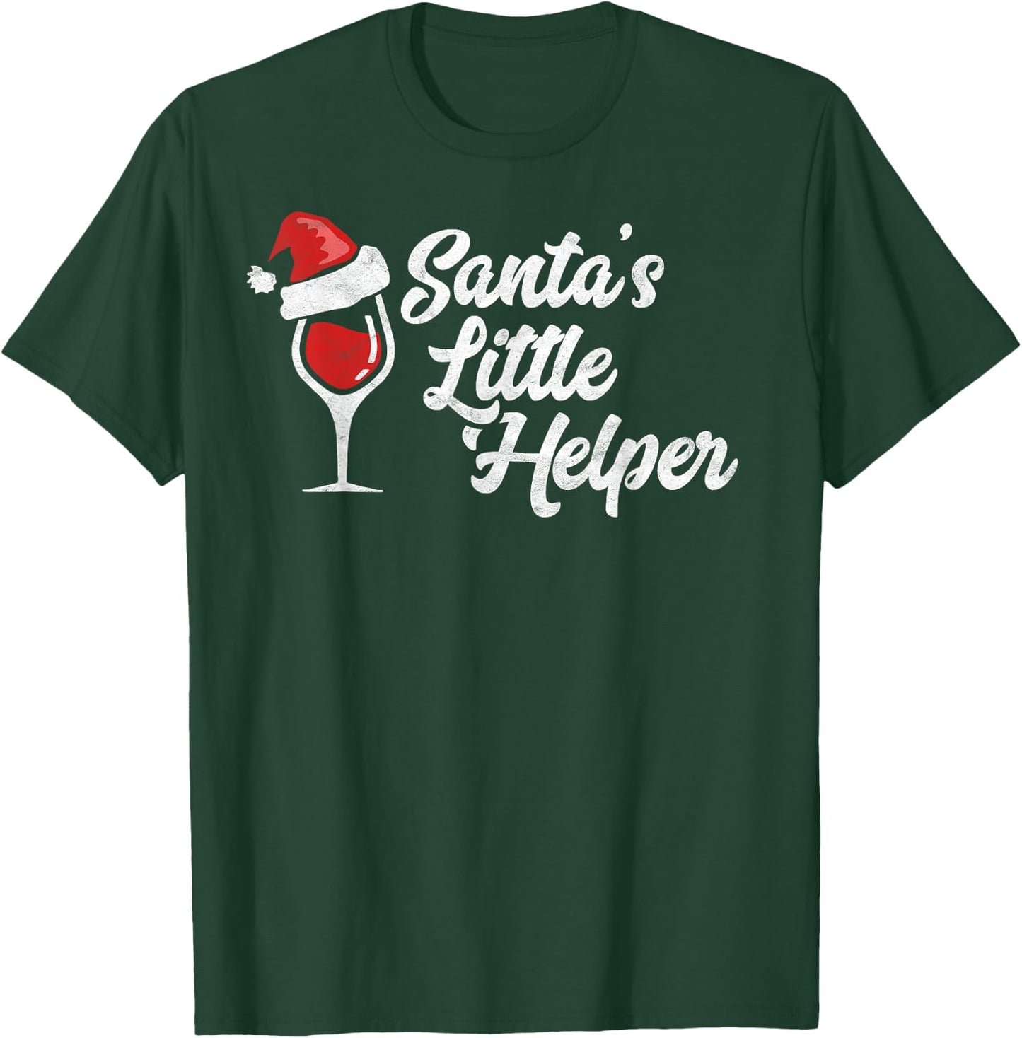Santa's Little Helper Christmas Wine Glass & Santa Hat Shirt T-Shirt - T-Shirt | Forest