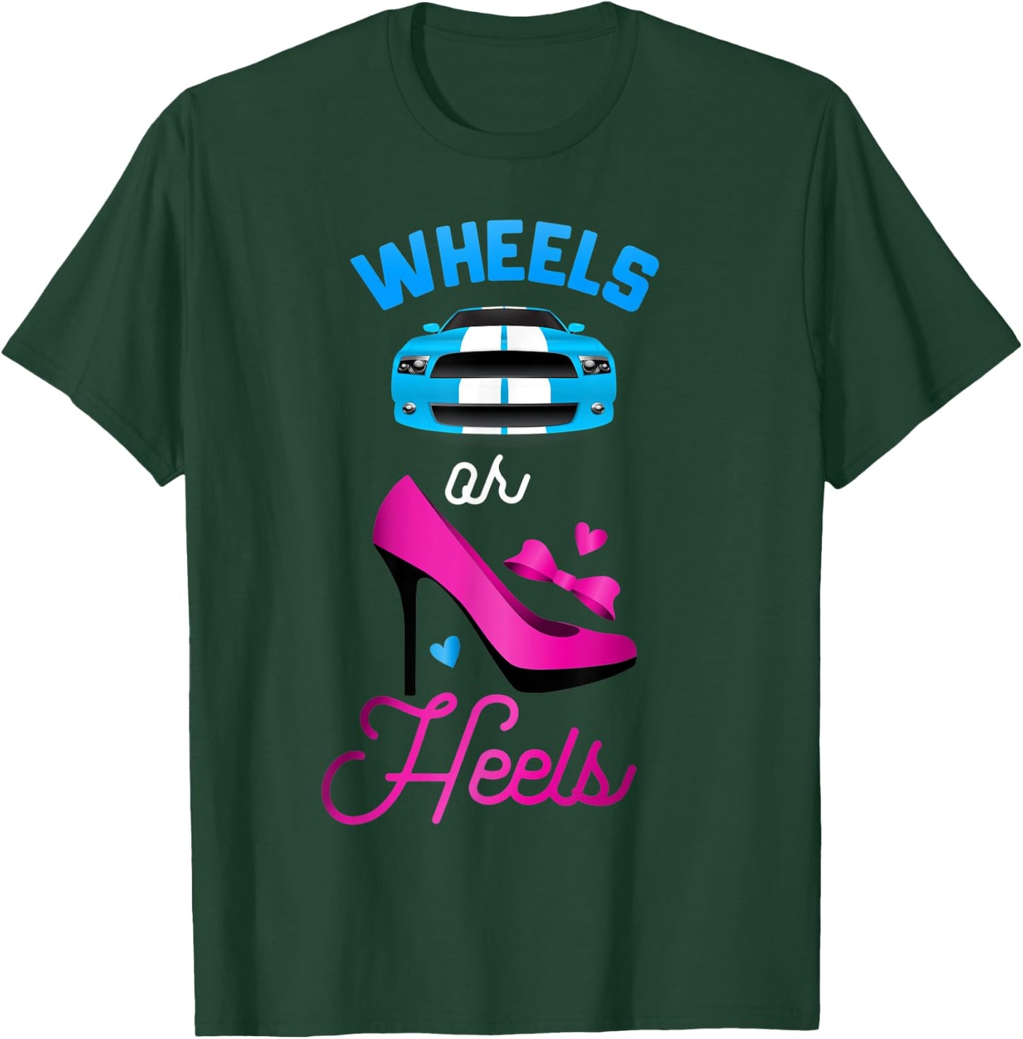 Baby shower gender reveal party t shirt Wheels or heels T-Shirt - T-Shirt | Forest