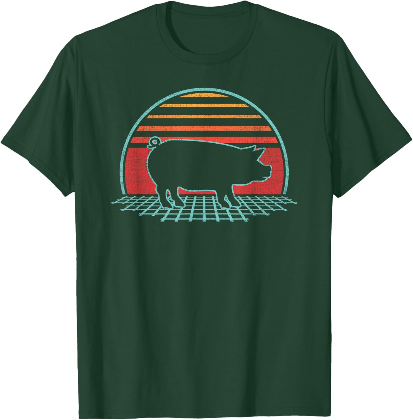 Pig Lover Farmer Farm Animal Retro Vintage 80s Style T-Shirt - T-Shirt | Forest