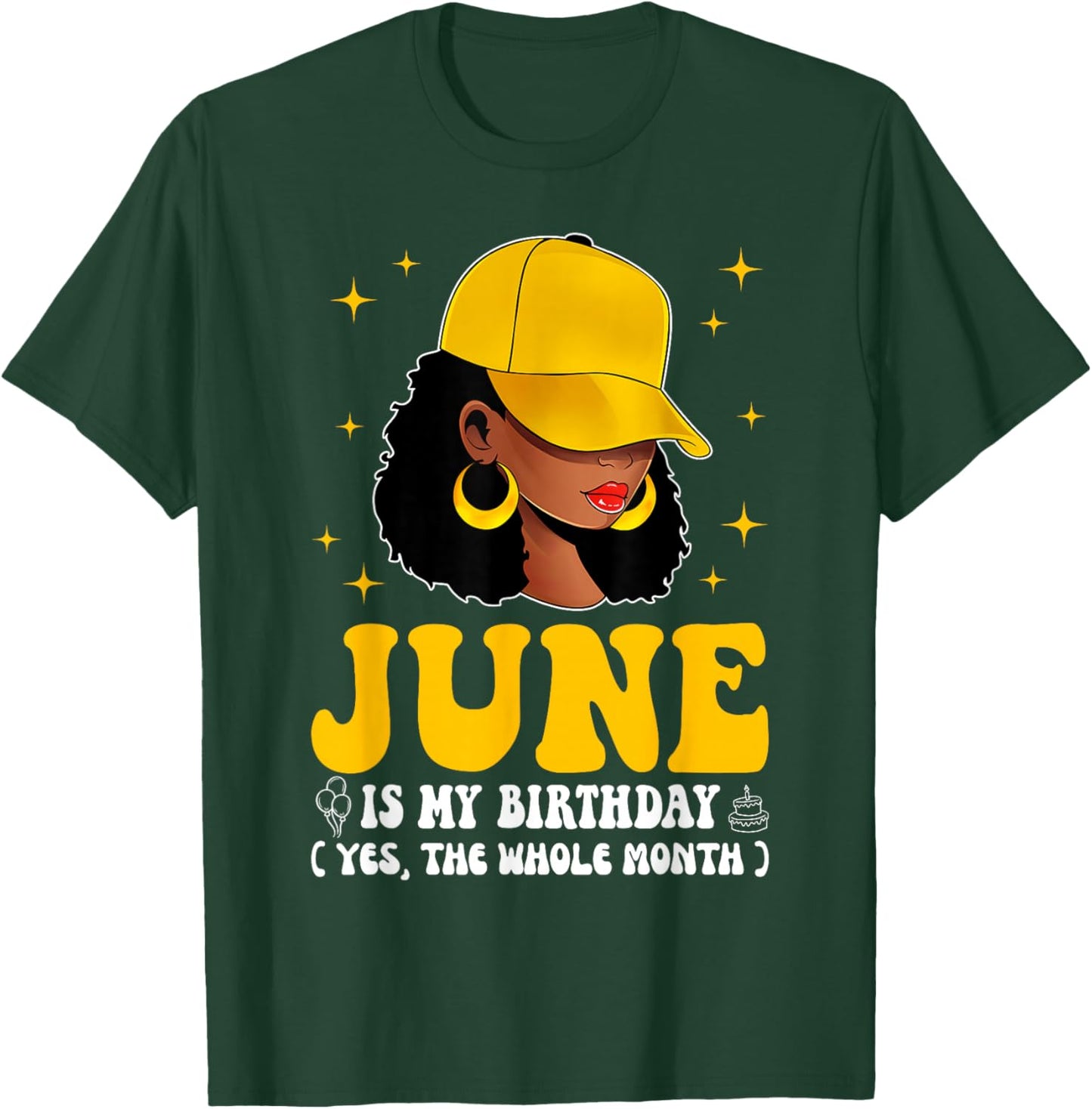 June Birthday African American Afro Girl Black Woman T-Shirt - T-Shirt | Forest