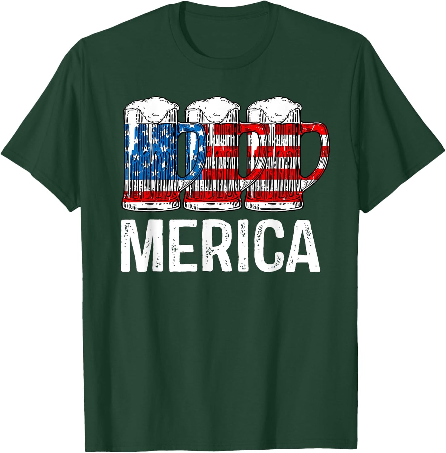 Merica Beer American Flag T shirt 4th of July Shirt Gift Men T-Shirt - T-Shirt | Forest