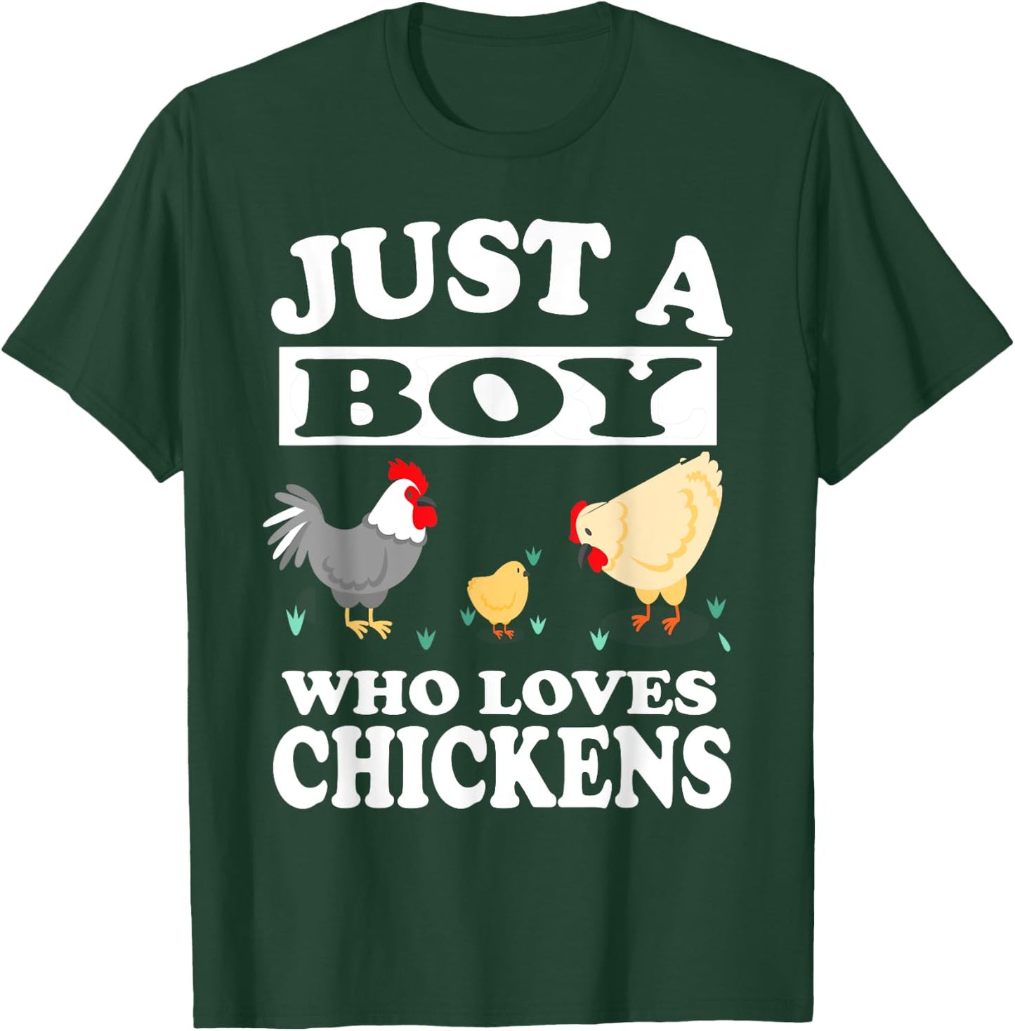 Just A Boy Who Loves Chickens Farm Chicken Gift T-Shirt - T-Shirt | Forest
