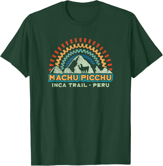 Machu Picchu Retro Llama | Cuzco Peru | Vintage Inca Trail T-Shirt - T-Shirt | Forest