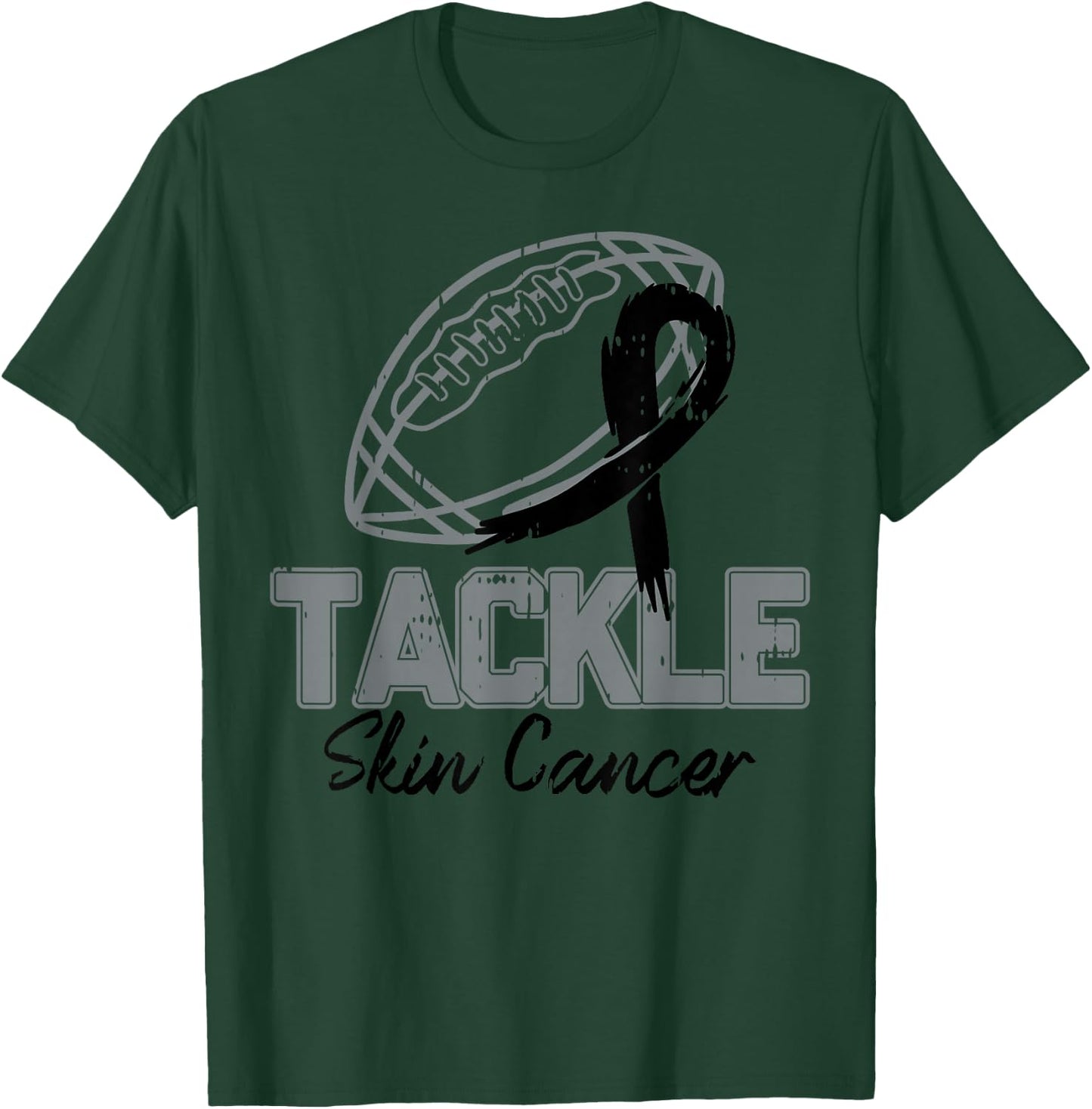Tackle Melanoma Skin Cancer Awareness Football Black Ribbon T-Shirt - T-Shirt | Forest