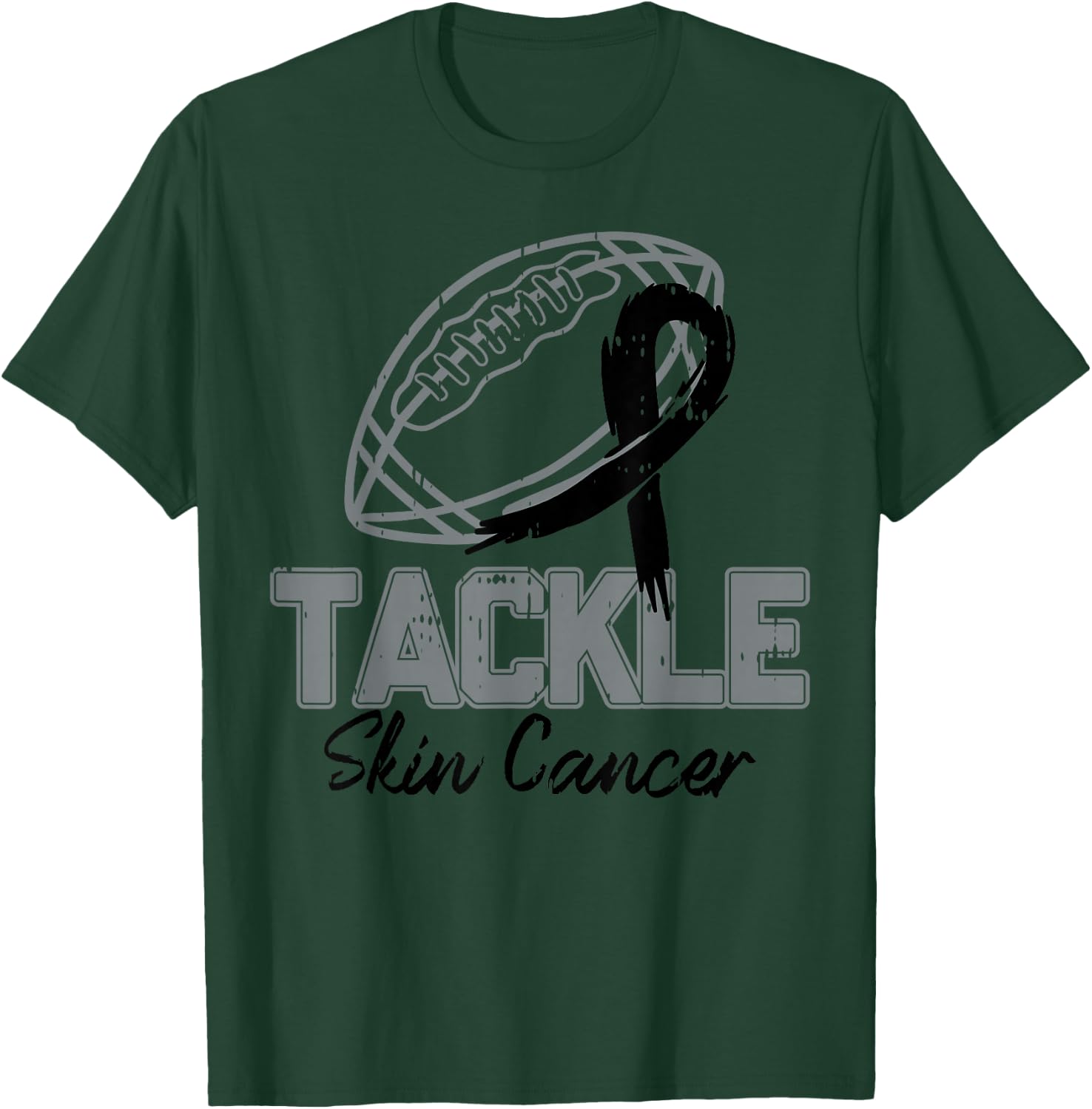 Tackle Melanoma Skin Cancer Awareness Football Black Ribbon T-Shirt - T-Shirt | Forest