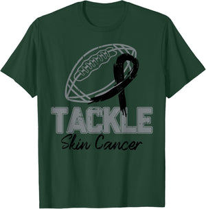 Tackle Melanoma Skin Cancer Awareness Football Black Ribbon T-Shirt - T-Shirt | Forest