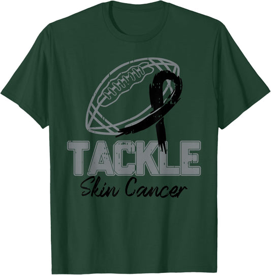 Tackle Melanoma Skin Cancer Awareness Football Black Ribbon T-Shirt - T-Shirt | Forest