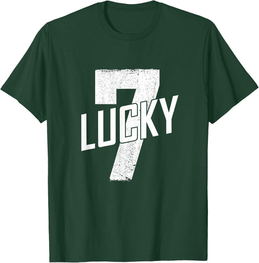 Lucky Seven Distressed In White Lucky Number 7 T-Shirt - T-Shirt | Forest